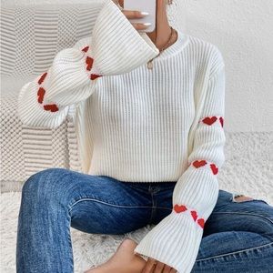SHEIN Privé Heart Pattern Drop Shoulder
Sweater